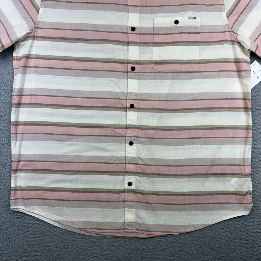 Hurley Shirt Mens 2XL Bone Pink OAO Lido Stripe SS Short Sleeve Button Up Casual - Picture 4 of 13